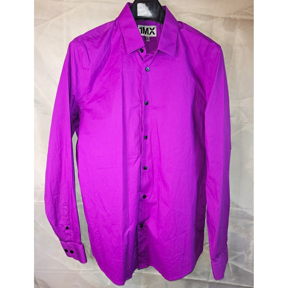 Express 1MX Men's L Vintage/retro Purple Solid Long Sleeve Button-Up Shirt